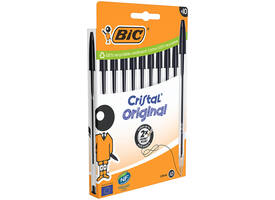 Balpen Bic Cristal medium zwart blister à 10 stuks