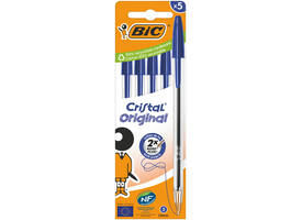 Balpen Bic Cristal medium blauw blister à 5 stuks