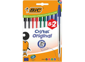 Balpen Bic Cristal medium assorti blister à 8+2 gratis