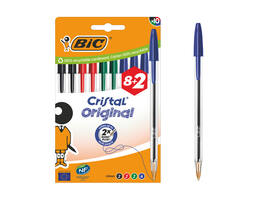 Balpen Bic Cristal medium assorti blister à 8+2 gratis