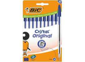 Balpen Bic Cristal medium blauw blister à 10 stuks
