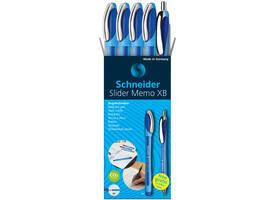 Balpen Schneider Slider Memo XB  blauw 4st + 1 gratis Slider balpen