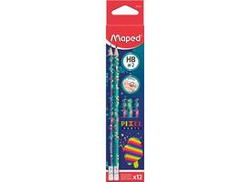 Potlood Maped Pixel Party met gum set à 12 stuks assorti