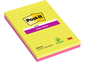 Memoblok 3M Post-it 5845 Super Sticky 127x203mm lijn assorti kleur 90 vel