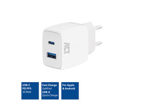 Oplader ACT 20w 2-poorts usb a+c wit