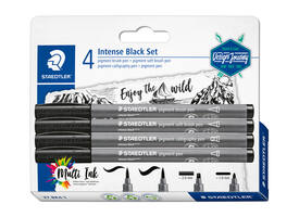 Brushpen Staedtler PigmentArts Intens zwart set à 4 schrijfbreedtes