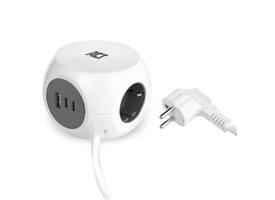 Stekkerblok ACT 3 voudig  inclusief 2x USB C/A 1.5 meter wit/grijs
