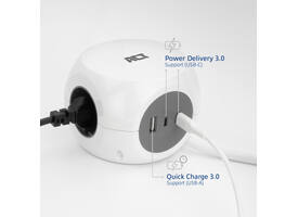 Stekkerblok ACT 3 voudig  inclusief 2x USB C/A 1.5 meter wit/grijs