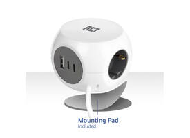 Stekkerblok ACT 3 voudig  inclusief 2x USB C/A 1.5 meter wit/grijs