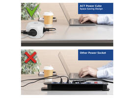 Stekkerblok ACT 3 voudig  inclusief 2x USB C/A 1.5 meter wit/grijs