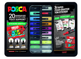 Paintmarker Uni POSCA Sticker Graffiti assorti metalen koffer à 20st