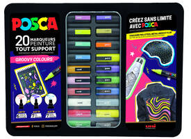 Paintmarker Uni POSCA Groovy Colours assorti metalen koffer à 20 stuks