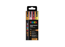 Paintmarker Uni POSCA PC3M fijn glitter warm assorti set à 4 stuks