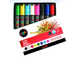Paintmarker Uni POSCA PC8K breed schuin assorti set à 8 stuks