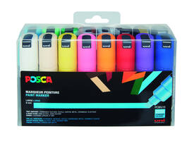 Paintmarker Uni POSCA PC8K breed schuin assorti set à 16 stuks