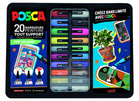 Paintmarker Uni POSCA Pop Colours assorti metalen koffer à 20 stuks