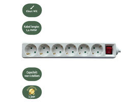 Stekkerdoos BRASQ  6 voudig 1.4 meter wit