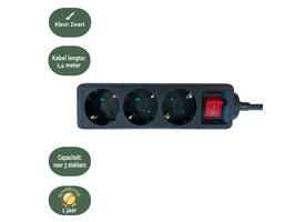 Stekkerdoos BRASQ  3 voudig 1.4 meter zwart