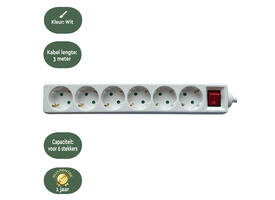 Stekkerdoos BRASQ  6 voudig 3 meter wit