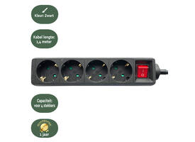 Stekkerdoos BRASQ  4 voudig 1.4 meter zwart