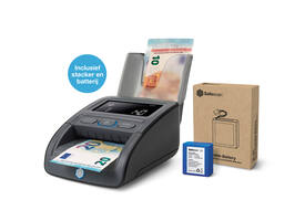Valsgeld detector Safescan 155-S G2 complete set met oplaadbare batterij en biljetten stacker