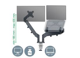 Monitor- en laptoparm Leitz Ergo ruimtebesparend dubbel donkergrijs