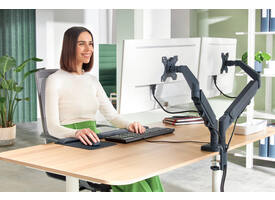 Monitorarm Leitz Ergo ruimtebesparend dubbel donkergrijs