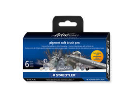 Brushpen Staedtler pigment pen etui à 6 grijze kleuren
