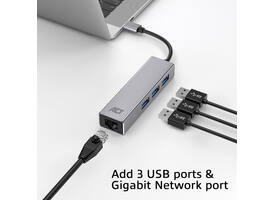 Hub ACT USB-C 3.0 3x USB-A Gigabit ethernet