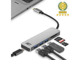 Hub ACT USB-C 3.0, 3x USB-A cardreader PD p-through