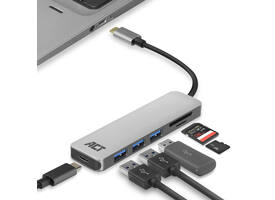 Hub ACT USB-C 3.0, 3x USB-A cardreader PD p-through