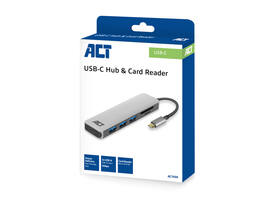 Hub ACT USB-C 3.0, 3x USB-A cardreader PD p-through