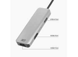 Adapter ACT USB-C 4K multiport voor 2 HDMI monitoren