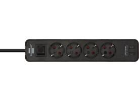 Stekkerdoos Brennenstuhl Ecolor 4vdig incl 2 USB C 1.5m zwart