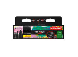 Acrylmarker STABILO  Free Acrylic Mixed Tip set à 3 breedtes zwart
