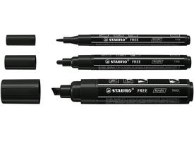 Acrylmarker STABILO  Free Acrylic Mixed Tip set à 3 breedtes zwart