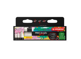 Acrylmarker STABILO  Free Acrylic Mixed Tip set à 3 breedtes wit