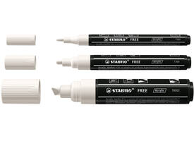 Acrylmarker STABILO  Free Acrylic Mixed Tip set à 3 breedtes wit