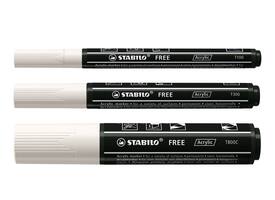 Acrylmarker STABILO  Free Acrylic Mixed Tip set à 3 breedtes wit