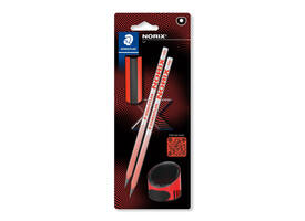 Potlood Staedtler Norix HB zwart-koraal blister à 2 stuks