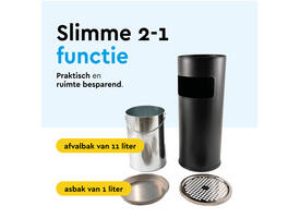 Afvalbak met asbak BRASQ 11 liter AT500 zwart