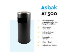Afvalbak met asbak BRASQ 11 liter AT500 zwart