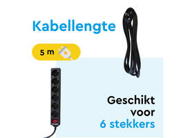 Stekkerdoos BRASQ 6 voudig 5 meter zwart