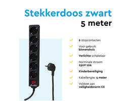 Stekkerdoos BRASQ 6 voudig 5 meter zwart