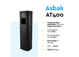 Afvalbak met asbak BRASQ 20 liter AT400 zwart