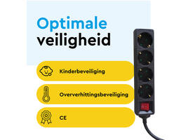 Stekkerdoos BRASQ 4 voudig 5 meter zwart
