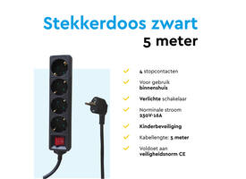 Stekkerdoos BRASQ 4 voudig 5 meter zwart