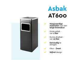 Afvalbak met asbak BRASQ 16 liter AT600 zwart