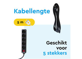 Stekkerdoos BRASQ 5 voudig 5 meter zwart