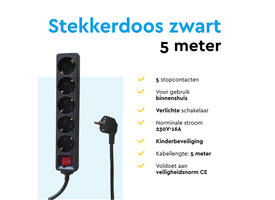 Stekkerdoos BRASQ 5 voudig 5 meter zwart